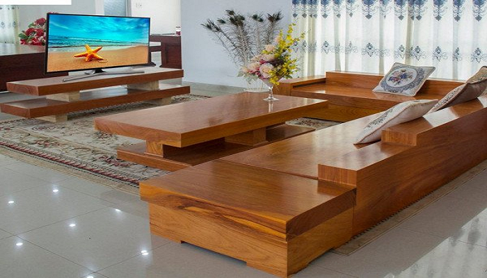 Không gian phòng khách sang trọng hơn với sofa gỗ hương nguyên khối 